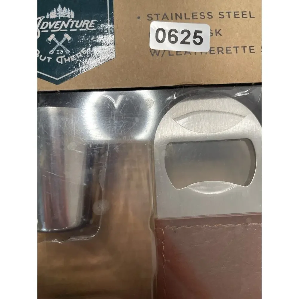 Adventure Is Out There Deluxe Flask Gift Set 6 oz Cups Bottle Opener New